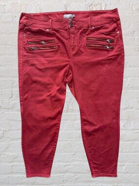 24R TORRID Soft Brick Red Multi Zip Moto Skinny Jegging